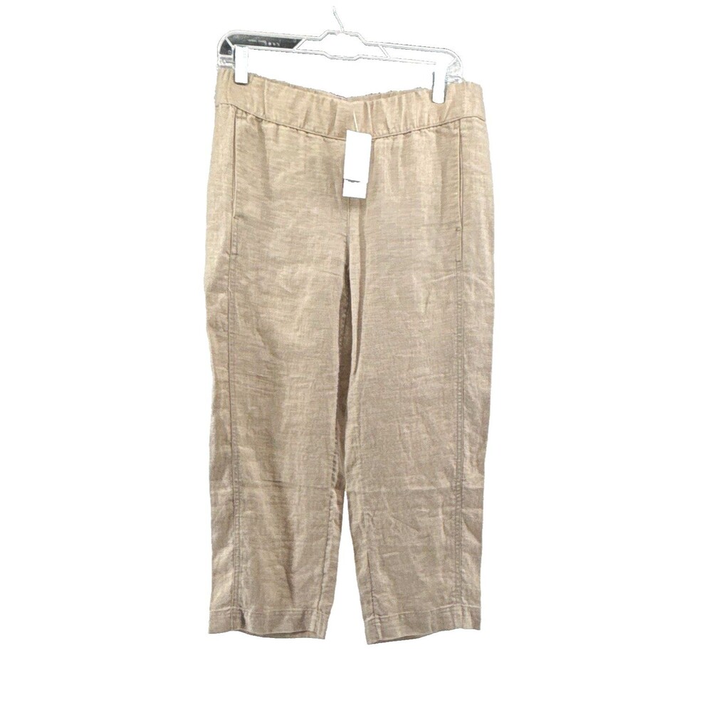 J. Jill Beige Linen Flax Ankle Pants Small Straight Leg Pockets Mid Rise NWT